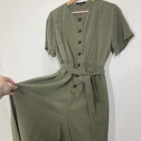Madewell Jumpsuit Womens Medium Short Sleeves Green Tie Waist Wide Leg Lyocell - Picture 3 of 16